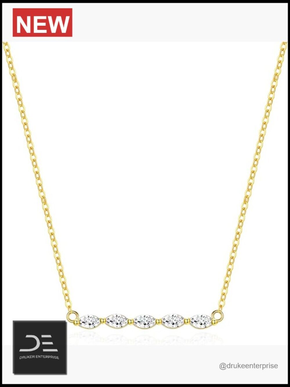 18K Gold Plated Adjustable Curved Horizontal Bar CZ Pendant Necklace